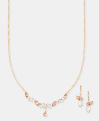 Navette Stone Lariat Necklace & Drop Earrings Set