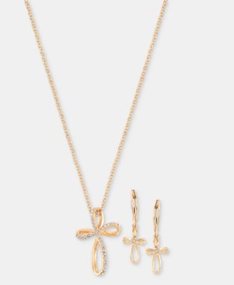Pav&eacute; Infinity Cross Pendant Necklace & Drop Earrings Set