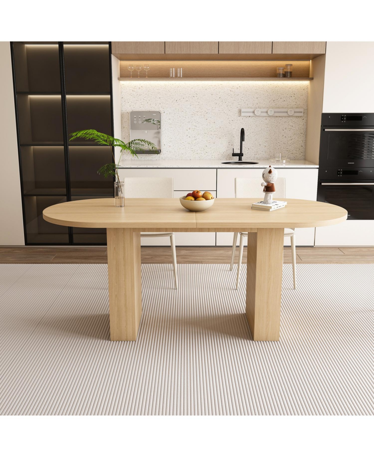 Streamdale Furniture Oval Farmhouse Dining Table, 62.9 Inch, Natural Finish