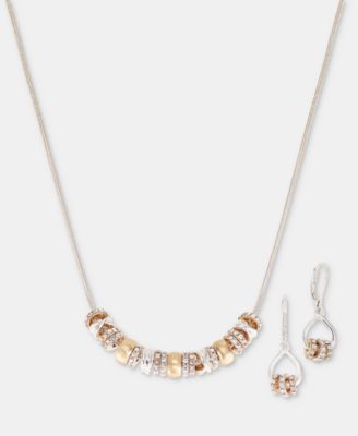 Two-Tone 2-Pc. Set Stone Rondelle Collar Necklace & Matching Drop Earrings 