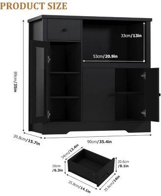 Storage Cabinet with Adjustable Shelves & Microwave Stand, Buffet Sideboard with Drawer
