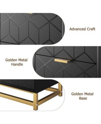 Grey 3-Drawer Modern Wood Dresser, Bedroom and Closet Storage Chest with Gold Pulls, Nightstand-Style Organizer