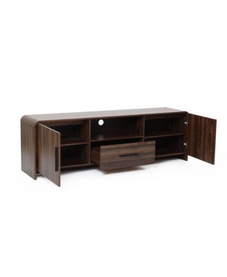 Mid-Century Walnut Finish 2-Door 1-Drawer TV Console, Engineered Wood Entertainment Stand with Storage