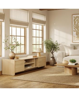 Hazel Oak Manufactured Wood 2-Door 70" Wide TV Console Cabinet