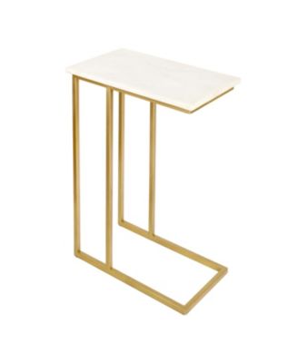 Caius 24.25" Designer Industrial Metal C-Shaped End Table and Side Couch Table with White Marble Top