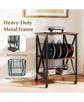 3-tier Record Player Stand with Metal Dividers Adjustable Shelf & Power Outlets