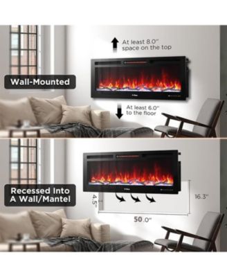 80" Recessed & Wall Mounted Electric Fireplace Heater, WiFi Remote, Multicolor Flame, 750-1500W for Living Room