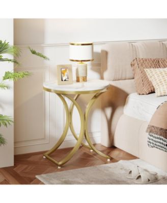 1PCS Round Side Table Faux Marble Top Gold Metal Legs, Modern End Table Nightstand for Living Room, Bedroom
