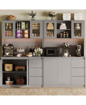 71" Pantry Cabinet with Charging Station,Tall Kitchen Pantry Storage Cabinet with Led Lights