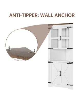 Tall Corner Cabinet, Farmhouse Corner Storage Cabinet with Glass Door & Adjustable Shelves, Space Saving Storage