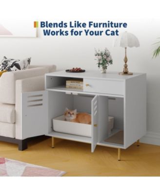 Cat Litter Box Enclosure, Hidden Litter Box Furniture with 2 Storage Compartments