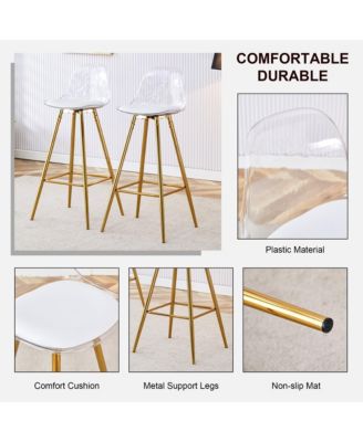 Modern Metal Bar Stools with Water-Resistant PU Leather, 38" Height, Stylish Dining Stool