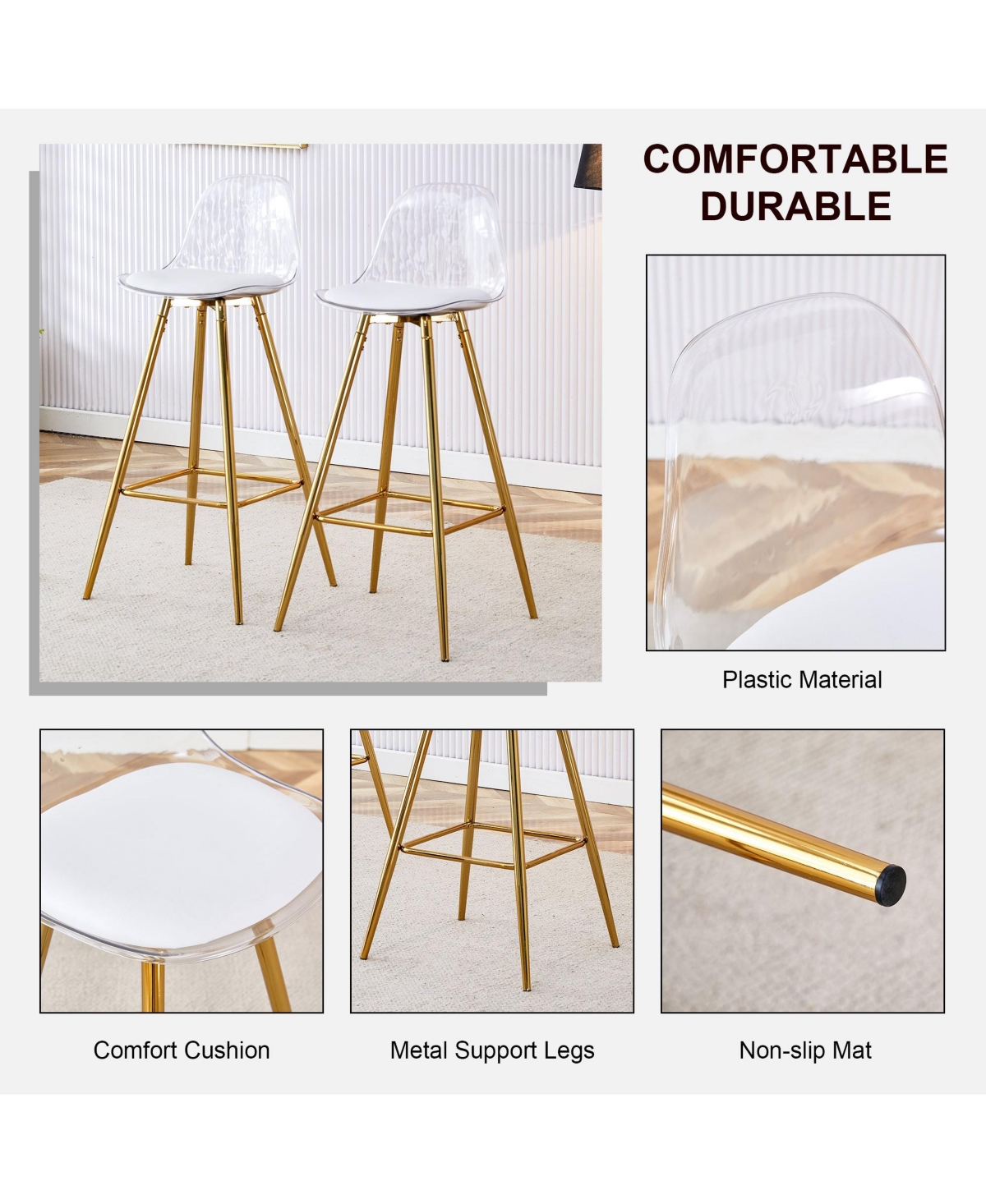 Boyel Living Modern Metal Bar Stools with Water-Resistant Pu Leather, 38" Height, Stylish Dining Stool