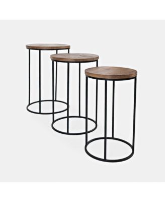 Warner Round Modern Rustic Solid Wood and Metal Nesting End Tables - Set of 3
