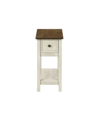 Accent Table, End, Side Table, 2 Tier, Narrow, Bedroom, Lamp, Storage Drawer, Antique White Veneer, Brown Veneer, Transitional