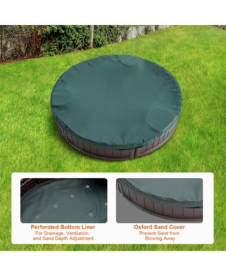 Kids Outdoor Sandbox with Seats and Cover for Backyard Play