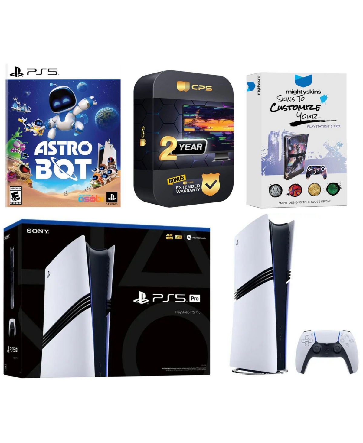Sony PlayStation 5 Pro Digital Bundle with Astro Bot Game, MightySkins Code and 2 Year Extended Warranty
