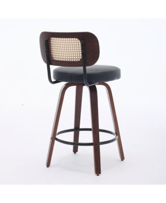 Set of 3 Rattan Counter Stools with Upholstered Seat and Cane Back