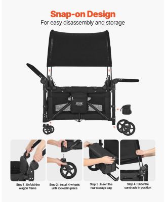 SUGFIT Wagon Stroller for 4 Kids Folding Quad Stroller with Canopy 330 LB Capacity
