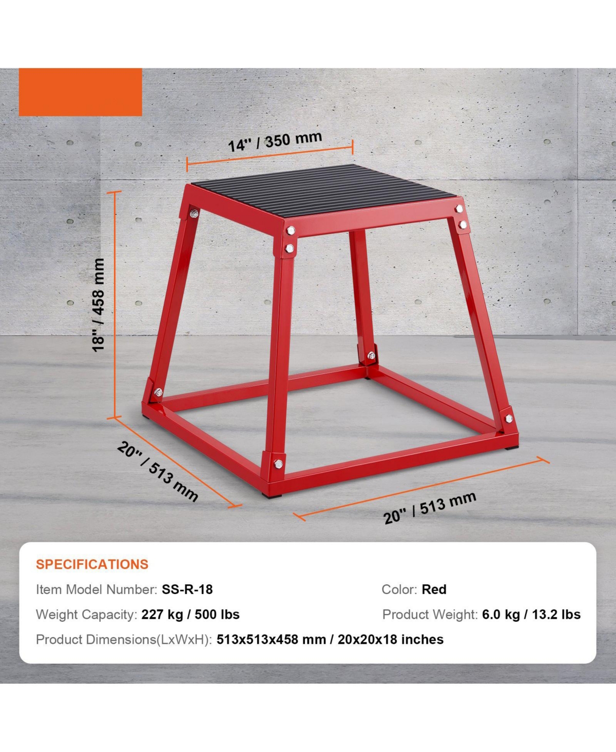 Sugfit 18" Steel Plyo Jump Box Agility Training Platform Red