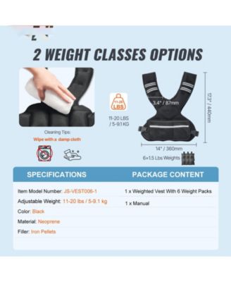 SUGFIT Adjustable Weighted Vest 11–20 LB with Iron Sand Weights and Reflective Strips