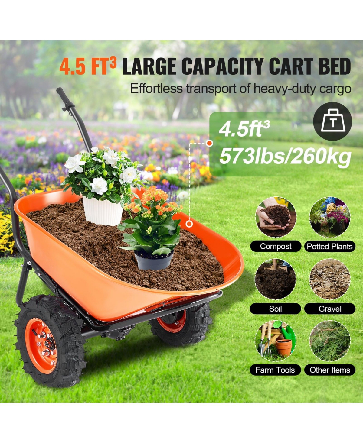 Sugfit Heavy-Duty Electric Wheelbarrow with 7 Cu.Ft Capacity & Dual Wheels