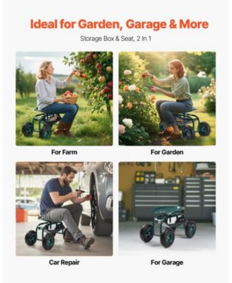 SUGFIT Rolling Garden Scooter with Swivel Seat & Multi-compartment Tool Storage