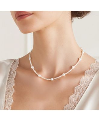 2-Pc. Set Handcrafted Freshwater Pearl Necklace and Earrings Gift Set in Gold-Plated Finish