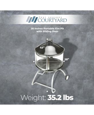 Portable Fire Pit, 28" Outdoor Fireplace w/ Sliding Door