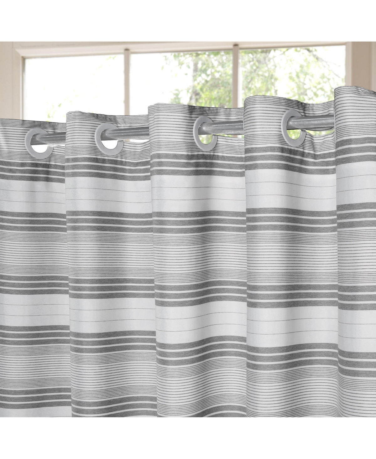 Awesome Home No hook Horizontal Beach Stripe Shower Curtain, Water Repellent, 71"X74"