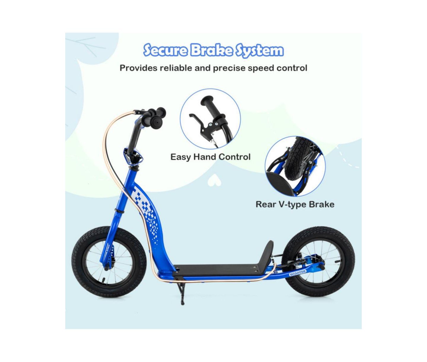 Детская игрушка HONGGE Youth Kick Scooter with Adjustable Height & Inflatable Wheels, Wide Deck, 165 lbs Capacity, Ages 8-13, цвет: Синий — фото 9