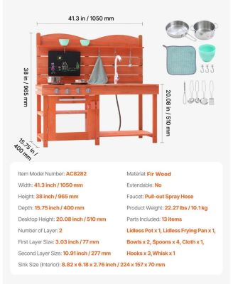 Wooden Outdoor Mud Kitchen for Kids with Sink Stove and Pots