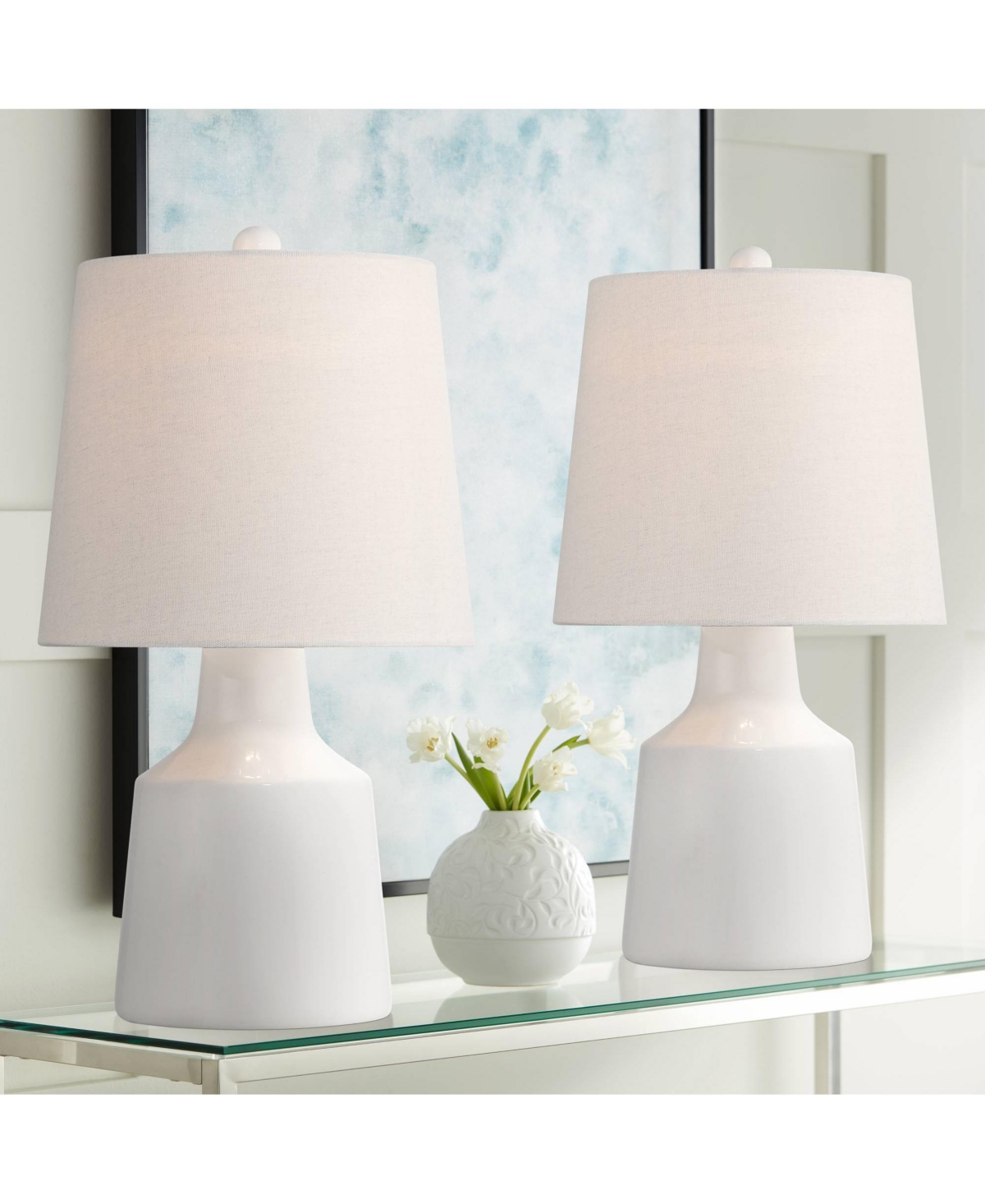360 Lighting Tango 20 1/2" High Small Modern Coastal Accent Table Lamps Set of 2 White Ceramic White Shade Living Room Bedroom