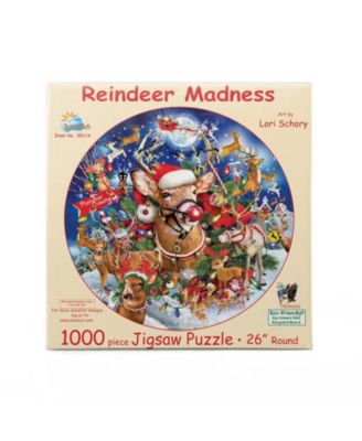Reindeer Madness 1000 piece Jigsaw Puzzle for Adults Round Christmas