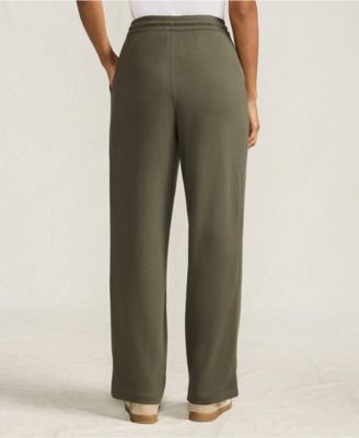 Women's Petite Sport Knit High Rise Pull On Relaxed Straight Leg Pants