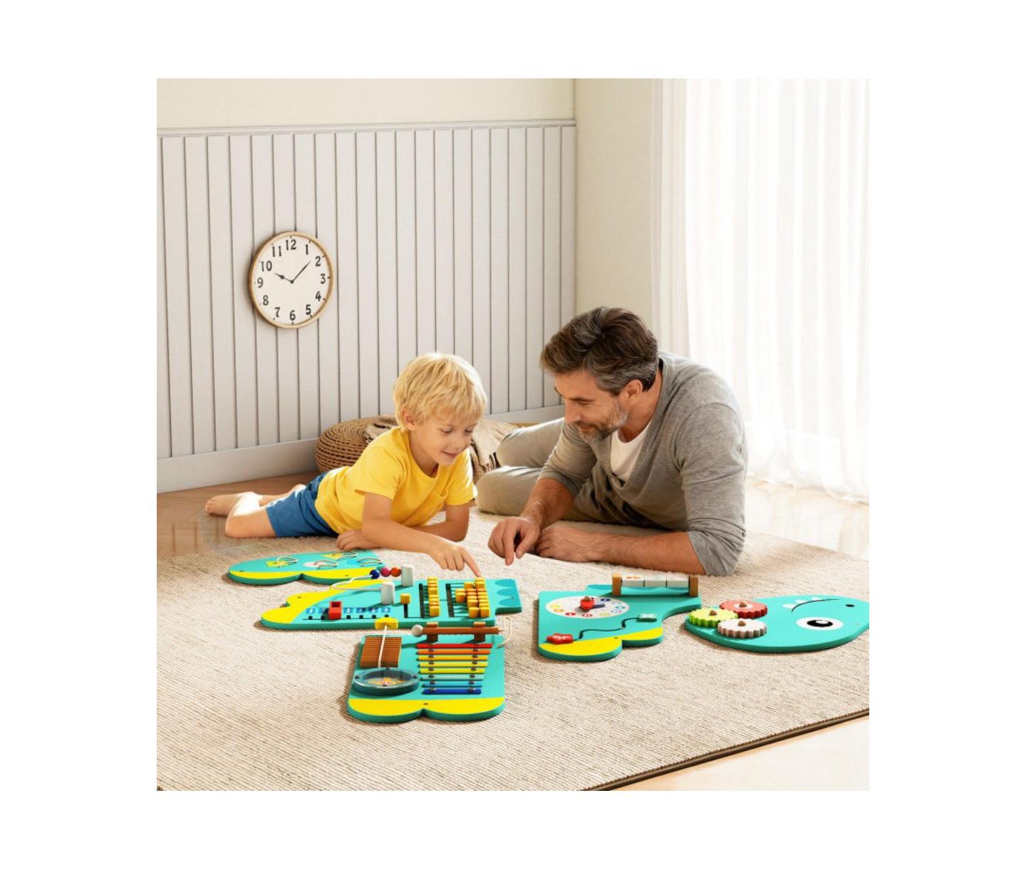 Детская игрушка HONGGE Dinosaur 11-in-1 Montessori-Inspired Wall Activity Board, Ages 3+, цвет: Зелёный — фото 6