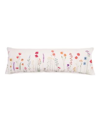 Botanical Field Elongated Embroidered Throw Pillow, 12" x 36
