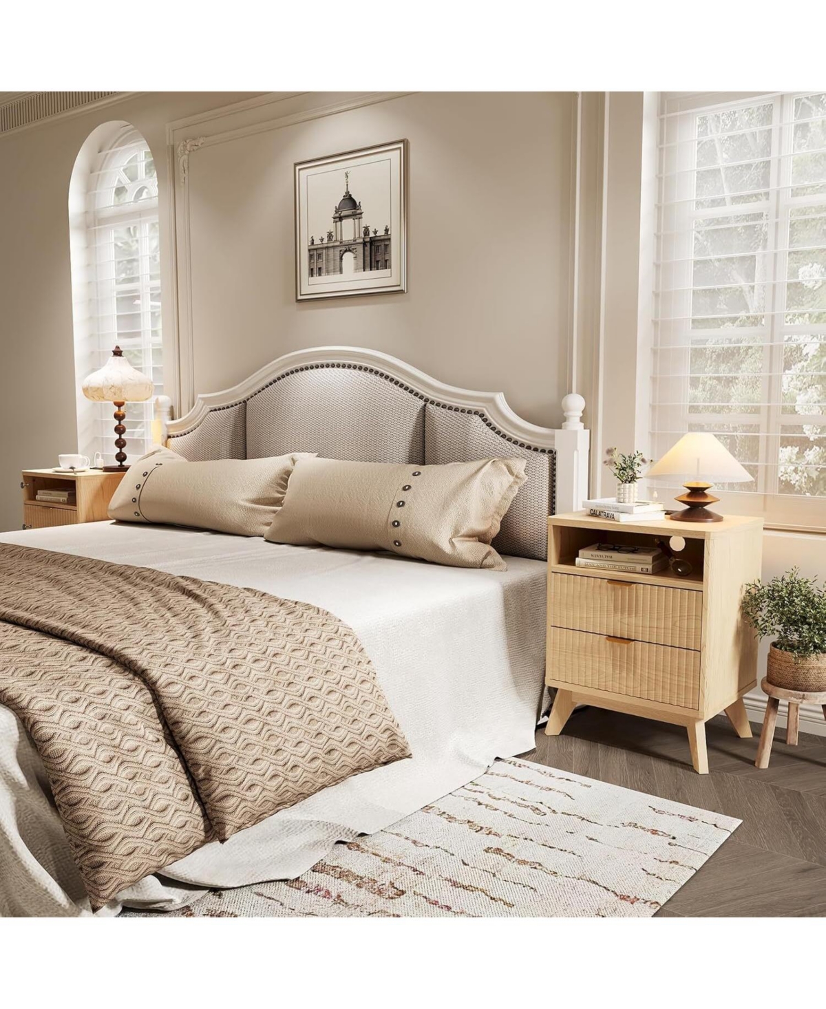 Gaomon 2pcs Wood Nightstand with Usb Charging Station & Outlets