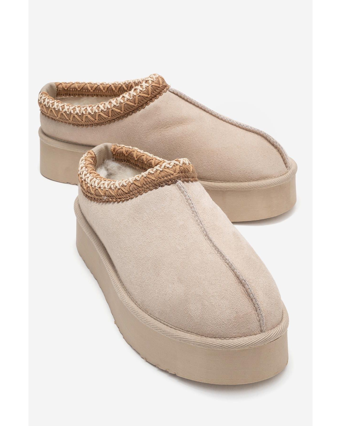 Женские тапочки Forever & Always Shoes Avelia Leather Winter Slippers, цвет: Бежевый замшевый кожаный — фото 6