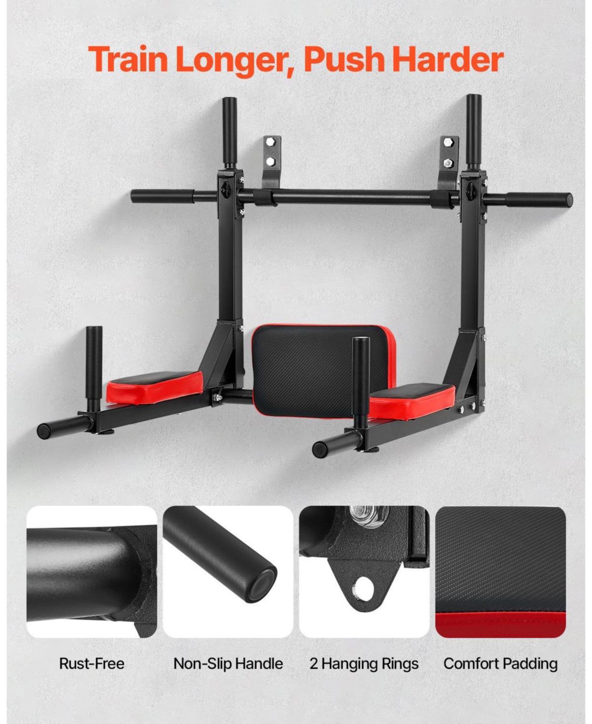 Mecale Multifunctional Pull Up Bar, Wall-Mounted Chin Up and Dip Station for Home Gym, 440 lb Capacity