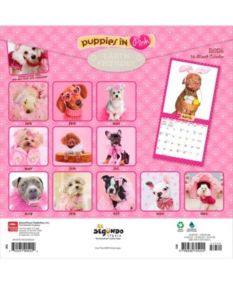 Puppies in Pink | 2026 12 x 24 Inch (Hanging) Monthly Square Wall Calendar | Plastic-Free