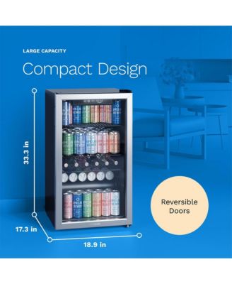 120 Can Beverage Refrigerator Cooler Glass Door Mini Fridge, 3.2 Cu Ft