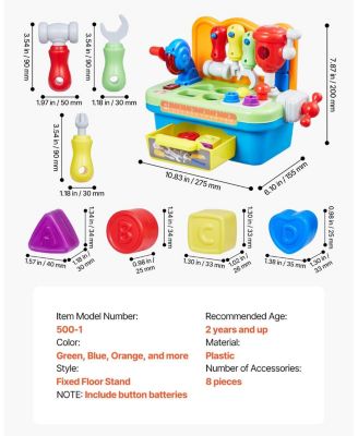 Musical Workbench Toy, Lights & Sounds Learning Tool Set, Shape Sorter, Pounding Game, Pretend Play Bench for Toddlers Age 2+