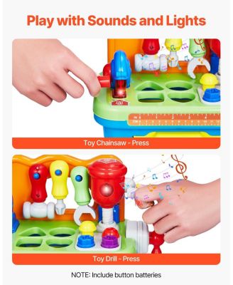 Musical Workbench Toy, Lights & Sounds Learning Tool Set, Shape Sorter, Pounding Game, Pretend Play Bench for Toddlers Age 2+