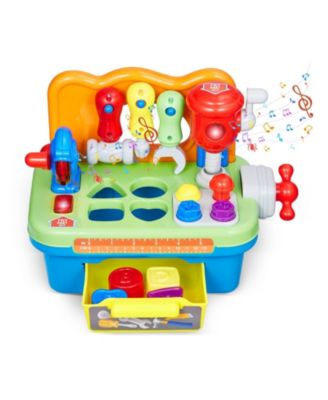 Musical Workbench Toy, Lights & Sounds Learning Tool Set, Shape Sorter, Pounding Game, Pretend Play Bench for Toddlers Age 2+