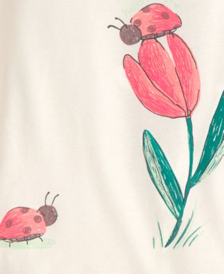 Girls' Toddler 2T-5T Ladybug Floral Top and Pajama Pants, 4-Piece Set