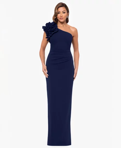 Petite One-Shoulder Long Sheath Gown - Navy