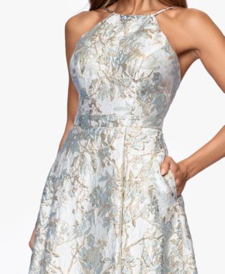 Petite Long Brocade Halter Neck Ball Gown