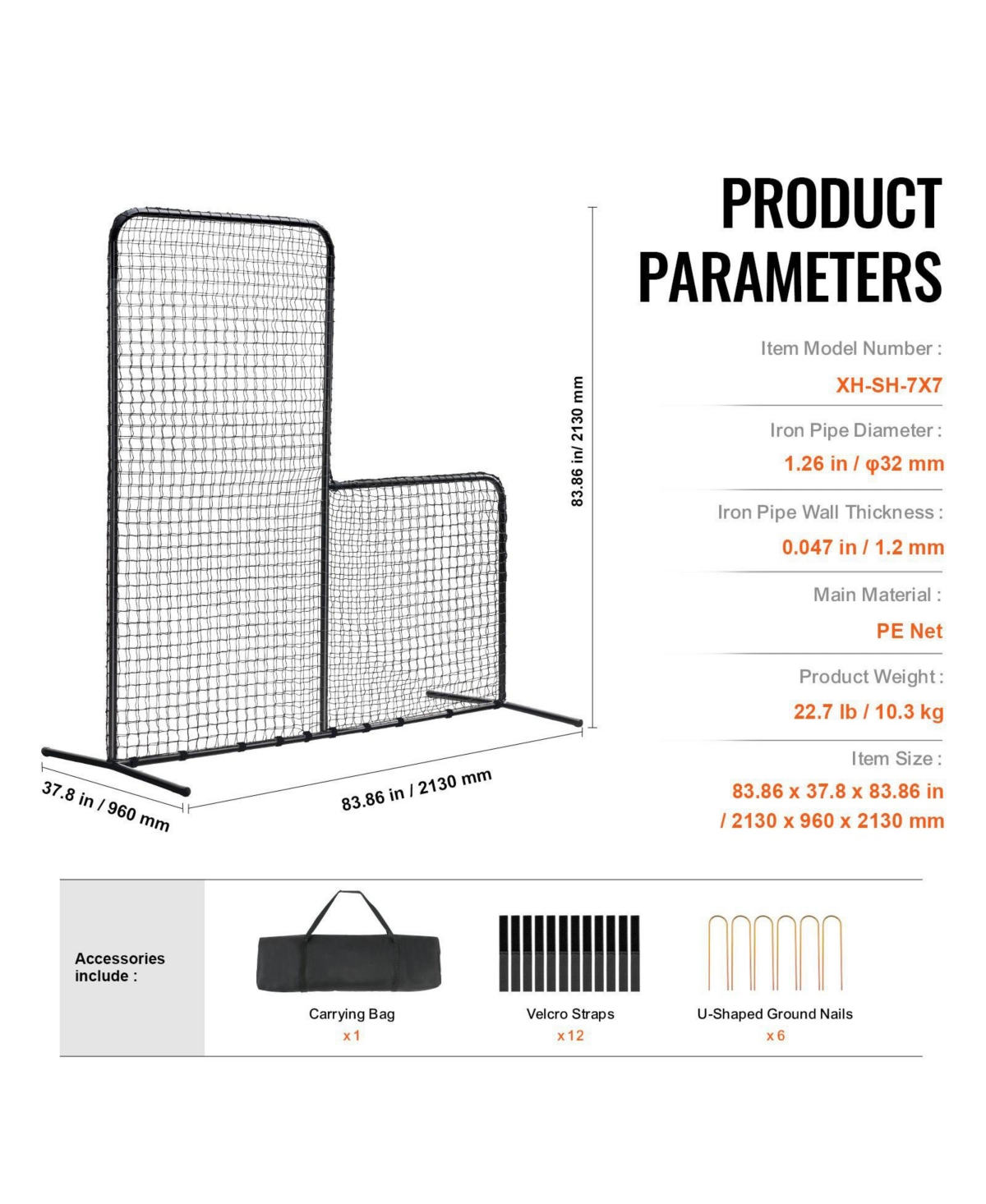 Mecale L-Screen Baseball Net, 7x7 ft Safety Pitching Screen with Carry Bag and Stakes, Heavy-Duty Batting Cage Protection Net