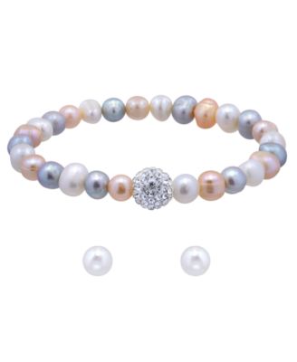 2-Pc. Freshwater Pearl Bracelet and Stud Earrings Set